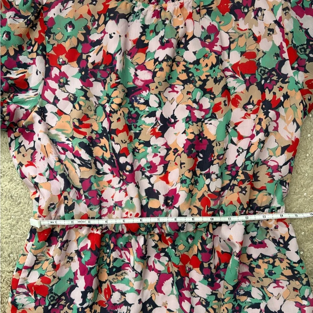 J.Crew Floral Peplum Blouse Size M • Pink Multicolor Ruffle Neck Lined Top - Picture 9 of 9